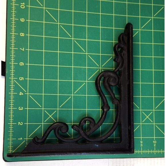 Decorative Black Cast Iron Wall Bracket 7" X 7" Rustic Design For Shelf Support - Picture 2 of 5